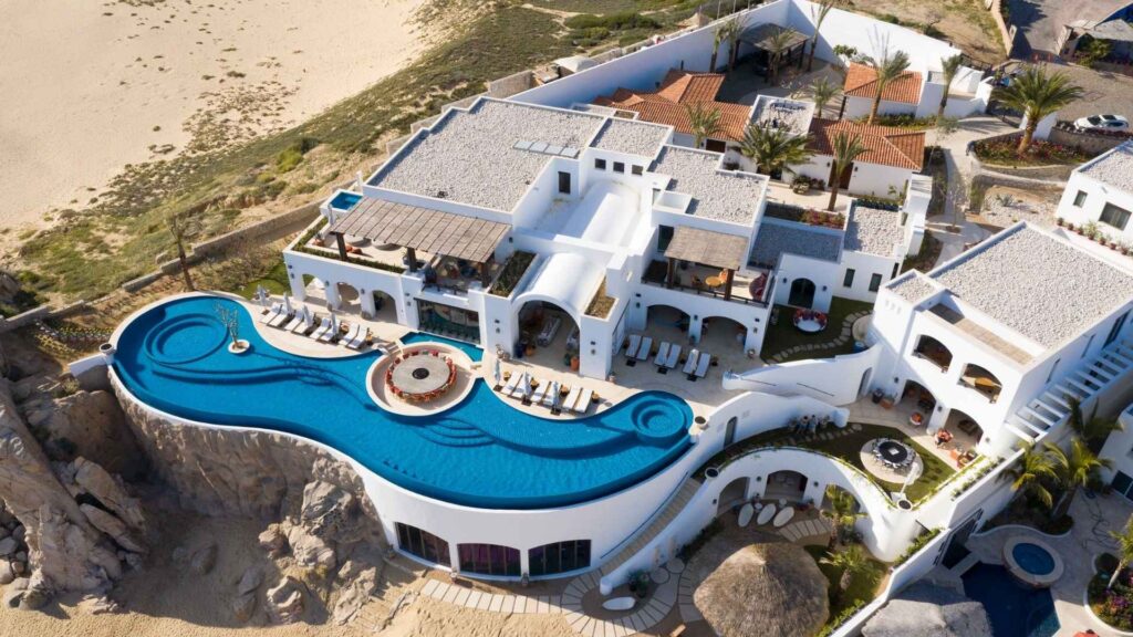 Birdseye view of La Datcha, a beachfront villa in Cabo San Lucas.