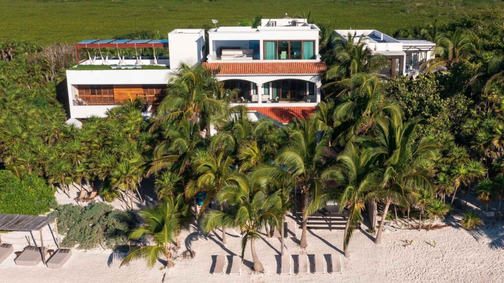 Birdseye view of Sueño Del Mar, beachfront villa in Riviera Maya.