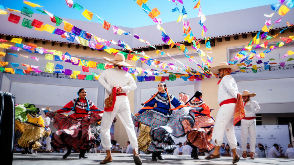 Photo of folklore dancers dancing in Mexico